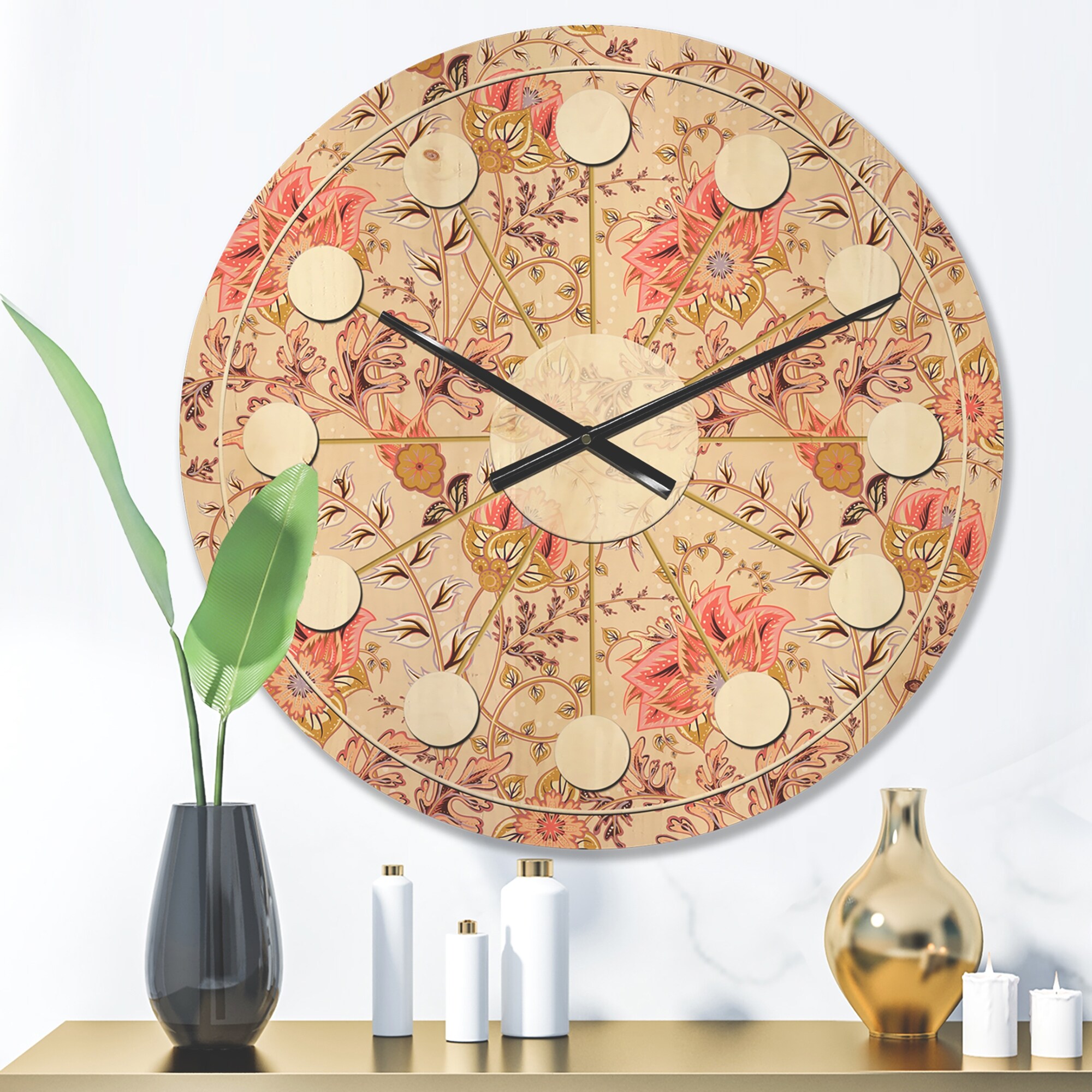 Designart 'Oriental Floral Paisley' Mid-Century Modern Wood Wall Clock -  Overstock - 34823212