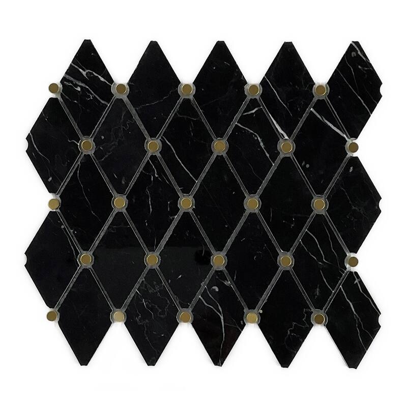 Natural Marble Diamond & Gold Metal Circle Mosaic Wall Tiles - Case (10 Sheets) - Black Marble & Gold