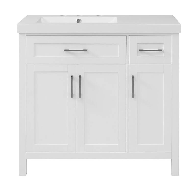 36" Bathroom Vanity Cabinet with Resin Integrated Sink - 2 Drawers, 3 Doors