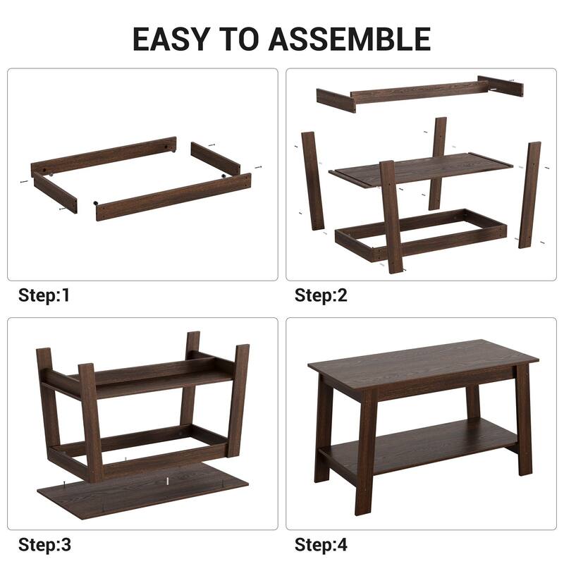2-Tier Industrial Coffee Table with Storage Shelf