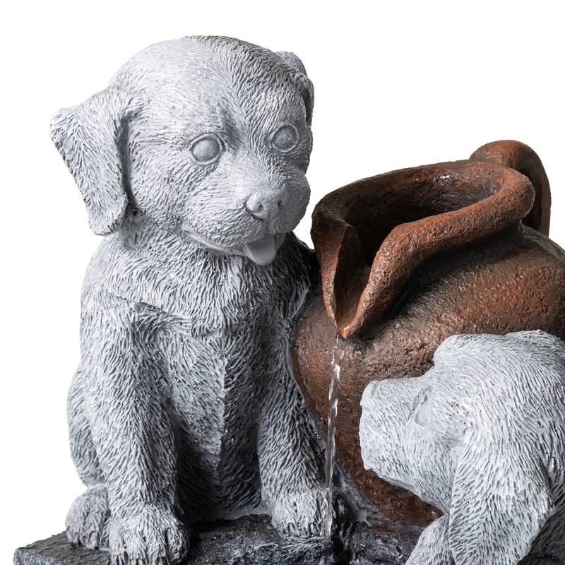 Glitzhome 4-Tiered Dogs or Elephant and Pot Polyresin Outdoor Fountain with Pump and LED Light