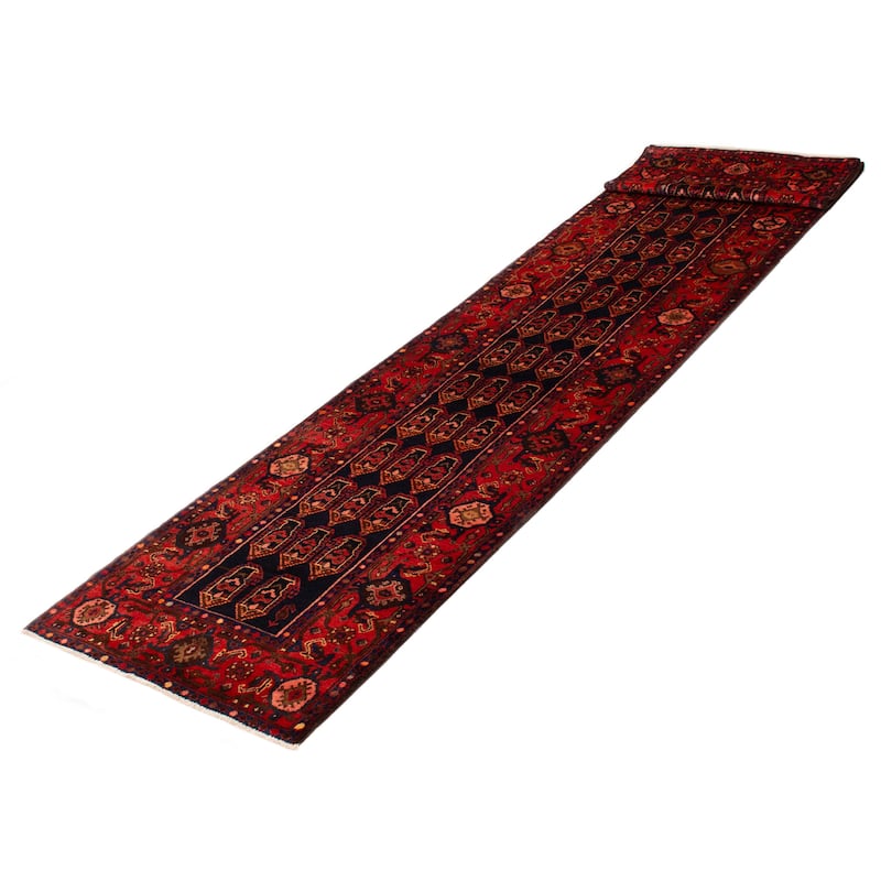 ECARPETGALLERY Hand-knotted Andelz Navy, Red Wool Rug - 3'5 x 15'11