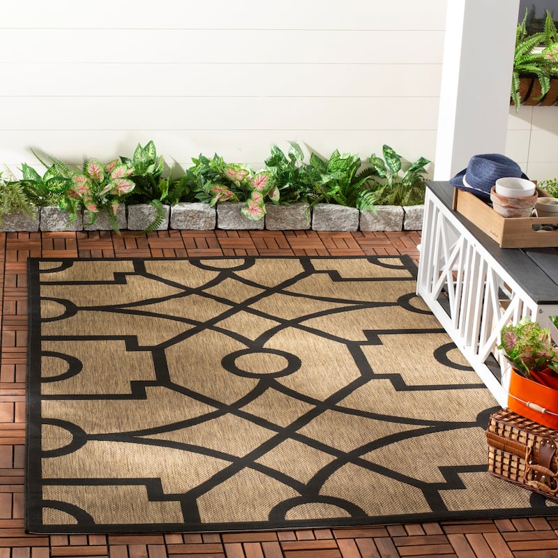 Martha Stewart by SAFAVIEH Fretwork Indoor/ Outdoor Waterproof Rug - 2'7" x 5' - Dark Beig/Black