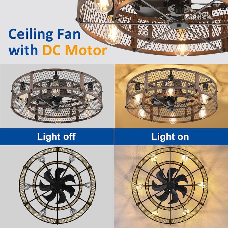 20-26Inch Caged Ceiling Fan with Light and Remote: APP Control Quiet DC Motor (E26 Bulbs Included)