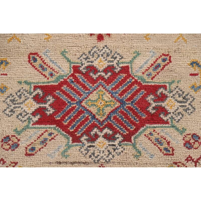 Hand Knotted Oriental 100% Wool Carpet Traditional Tribal Beige & Ivories Kazak Area Rug - 9' 6'' X 6' 9''