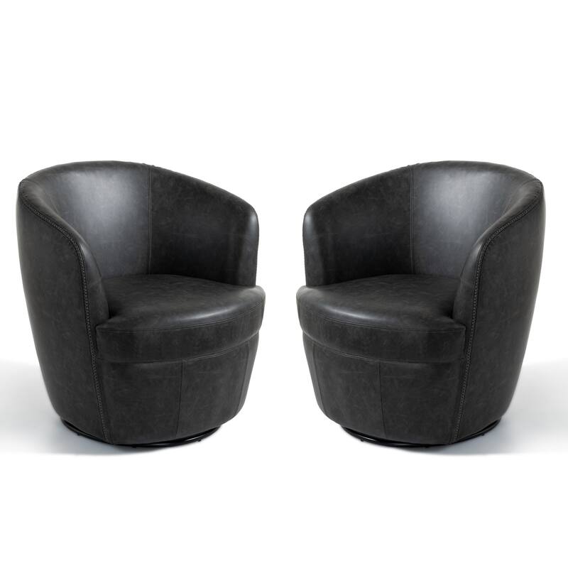 2 Set Faux Leather Club Swivel Barrel Accent Chair