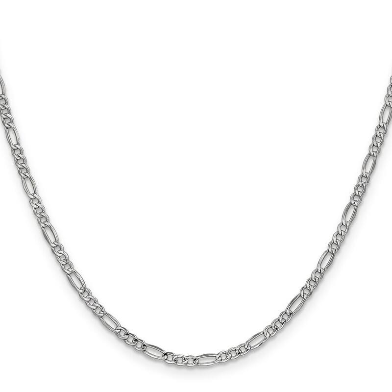 Curata 14k 2.5mm White Gold Hollow Polished Lightweight Lobster Claw Closure Figaro Chain Bracelet - 7 Inch