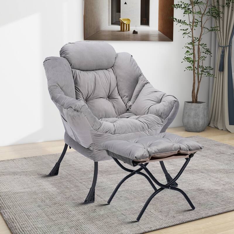 Modern Stylish Fabric Upholstered Accent Leisure Chair with an Ottoman