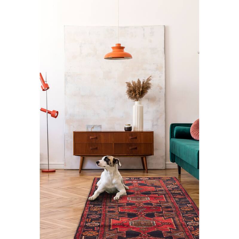 ECARPETGALLERY Hand-knotted Anadol Dark Navy, Red Wool Rug - 3'7 x 10'0