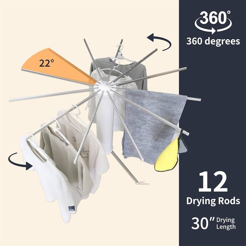 Portable Tripod Drying Rack - 12 Rods for Laundry