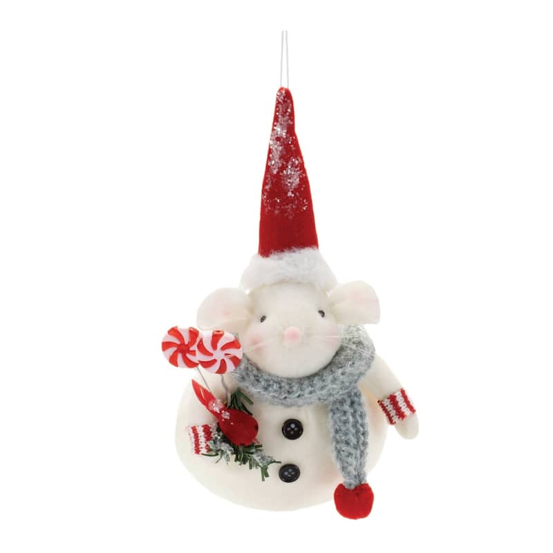 Plush Mouse Christmas Ornaments - 7.75" - White and Red - 12ct