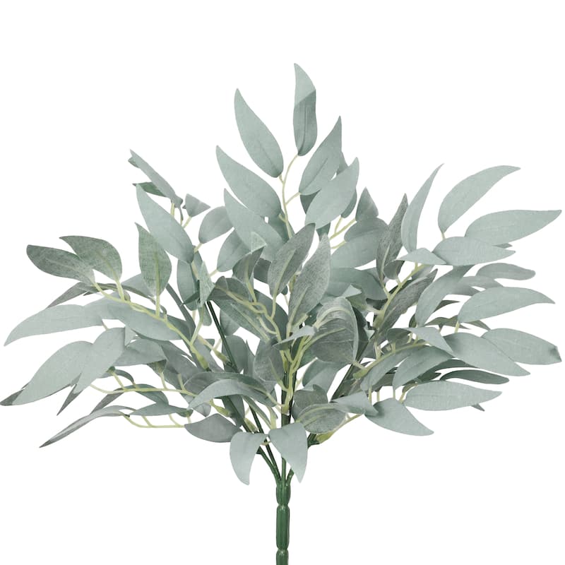 Set of 3 Frosted Green Artificial Willow Leaf Stem Plant Greenery Bush 14in - 14" L x 9" W x 9" DP - 14" L x 9" W x 9" DP - Frosted Green