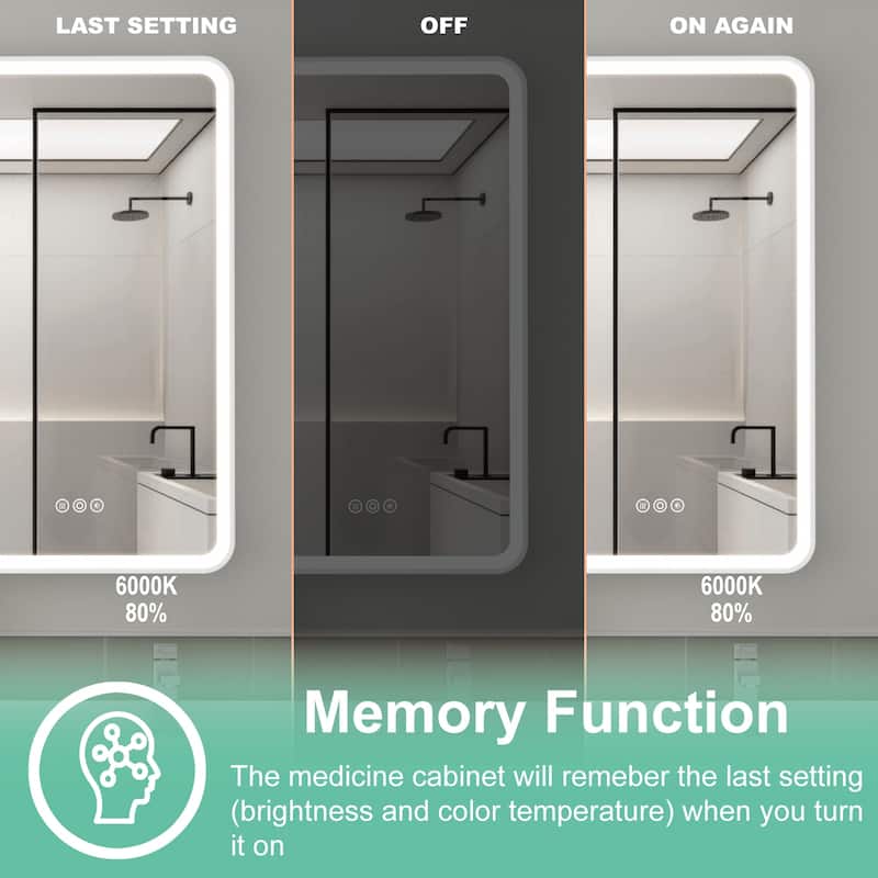 Milo LED Iron Medicine Cabinet with Mirror, Dimmable, Anti-fog, Adjustable Glass Shelves, Recessed or Surface Mount