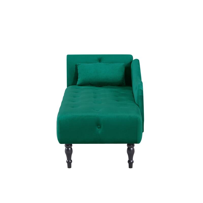 60.6" Velvet Chaise Lounge Buttons Tufted Nailhead Trimmed Solid Wood Legs with 1 Pillow (Left Arm Design)