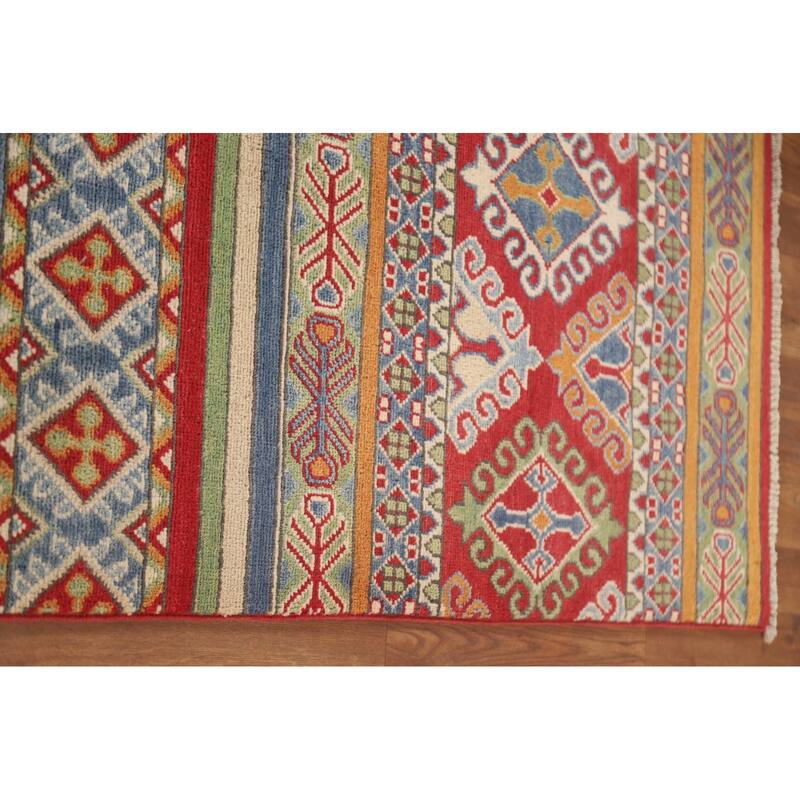 Hand Knotted Oriental 100% Wool Carpet Traditional All-Over Multi-Colored Kazak Runner Rug - 16' 0'' X 2' 7''