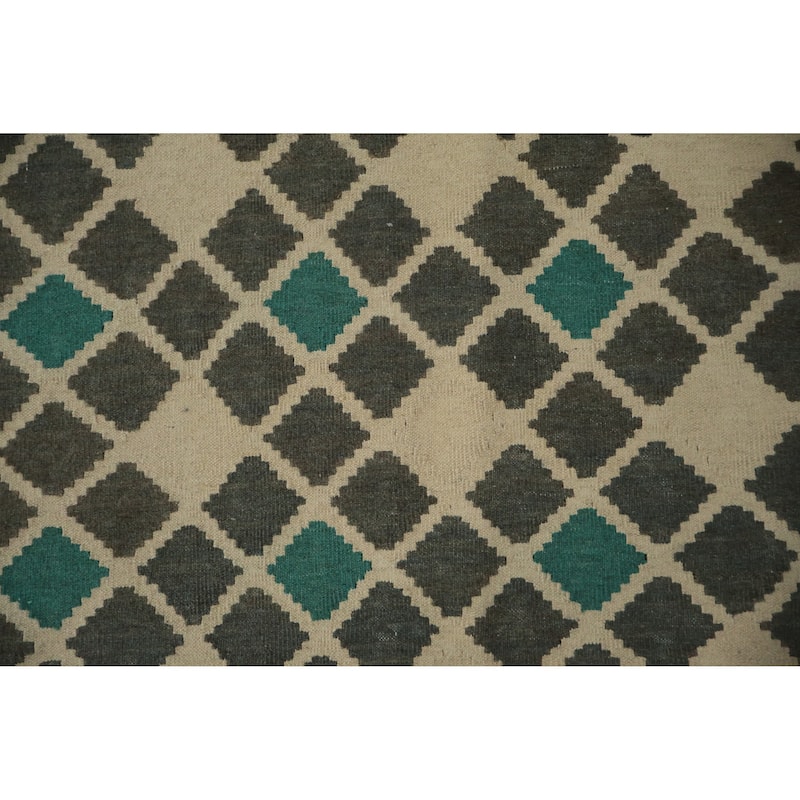 Hand Woven Oriental 100% Wool Carpet Southwestern Tribal Greys & Charcoal Kilim Area Rug - 9' 9'' X 6' 9''