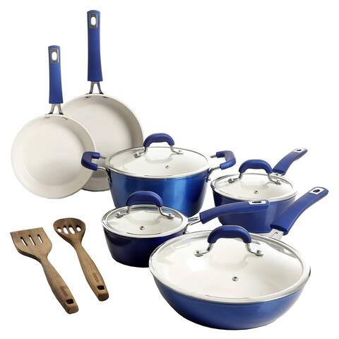 Kenmore Arlington Aluminum Ceramic Coated Nonstick Cookware Set- Blue