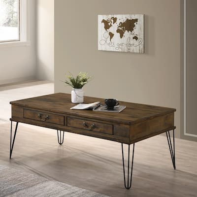 Perrin Industrial Oak 43-inch Rubberwood 2-Drawer Coffee Table by Furniture of America