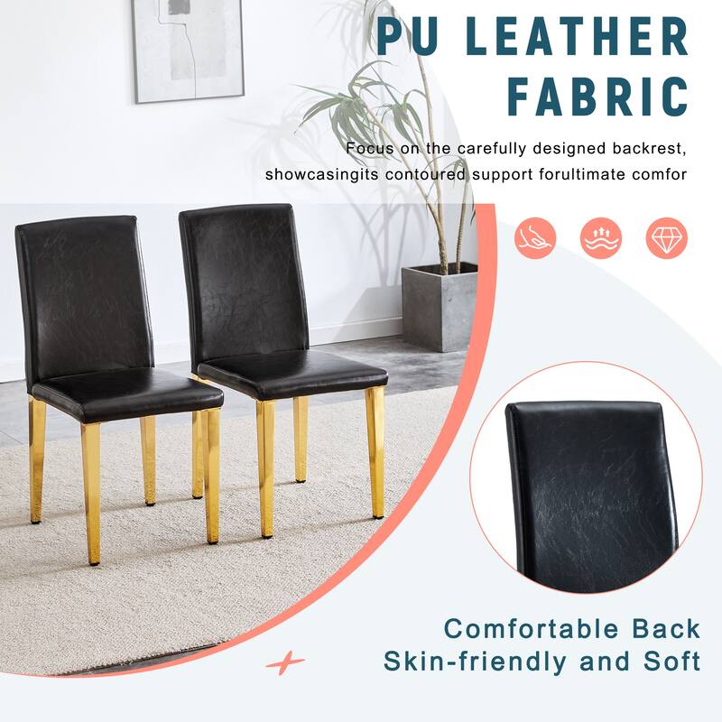Set of 4 black PU leather backrest chairs with gold metal legs -A perfect pairing, ideal for minimalist and modern home
