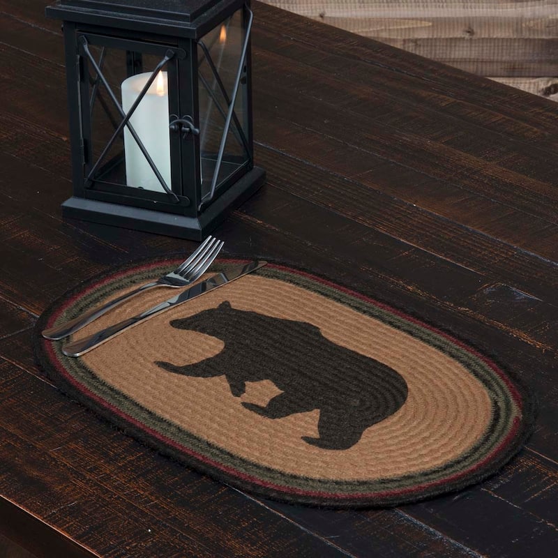 Wyatt Stenciled Bear Jute Placemat Oval Set of 6 12x18 - Placemat 12x18