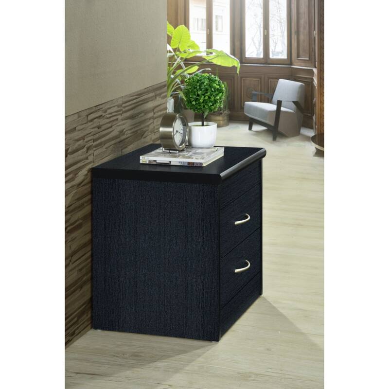 72.75" Black Two Drawer with Ring Pull Nightstand