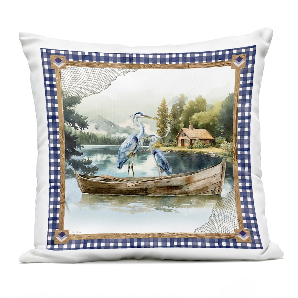 Stupell Herons on Boat with Tartan Printed Outdoor Throw Pillow Design by Nicole DeCamp
