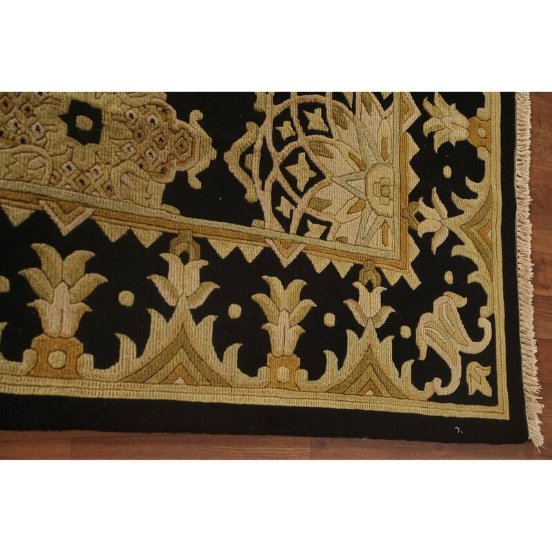 Black & Gold Agra Indian Area Rug Handmade Wool Carpet - 6'2"x 9'4"
