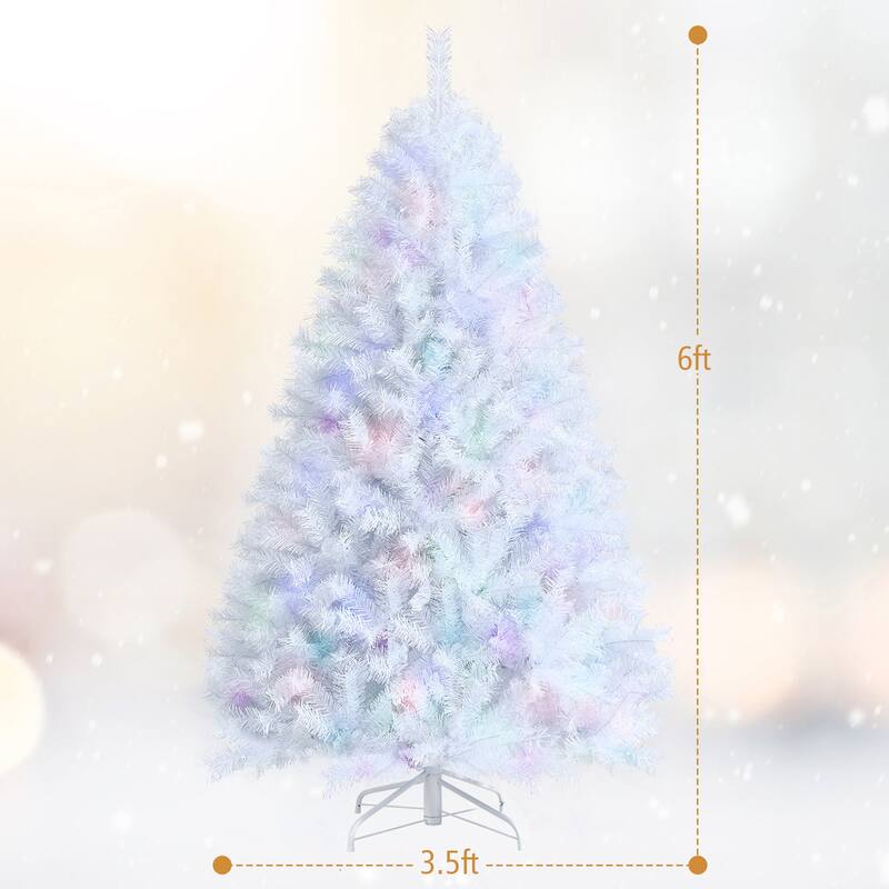 Gymax 6/7/8 FT White Artificial Christmas Tree Hinged Unlit Iridescent
