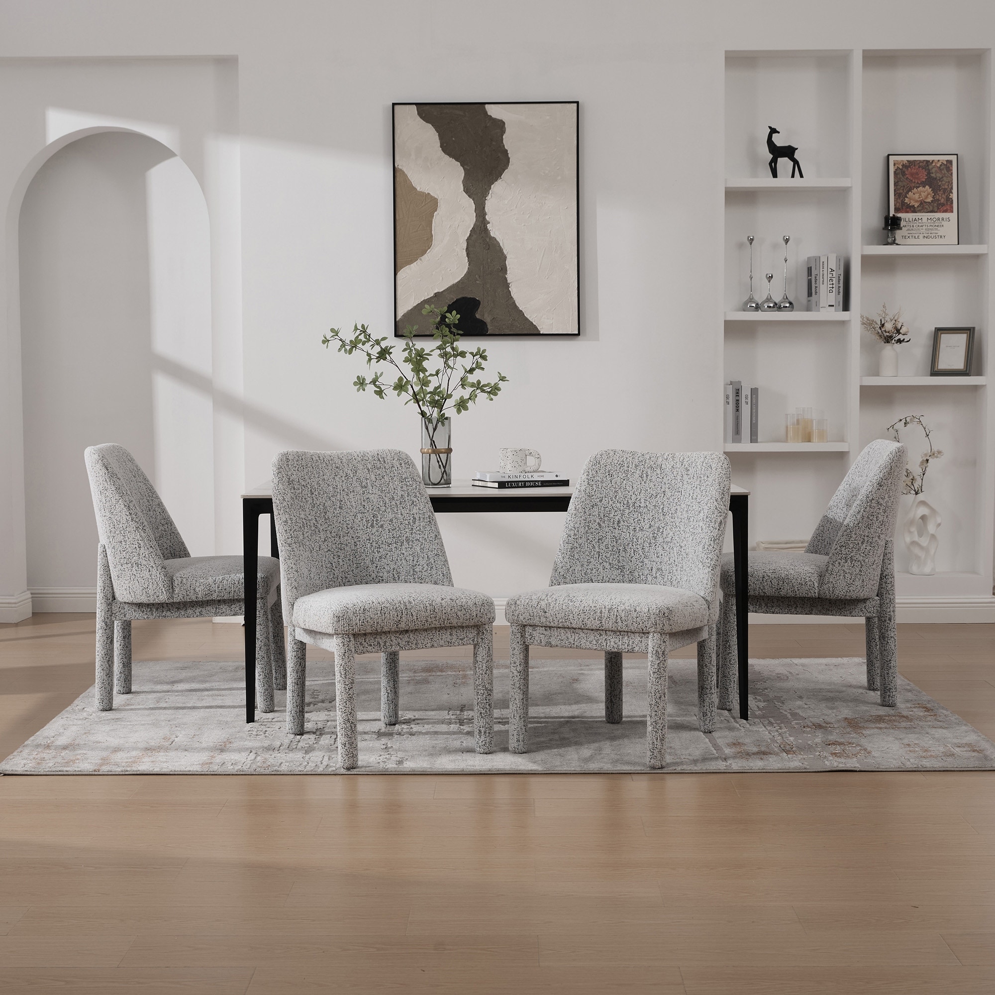 21.46-Inch Wide Modern Minimalist Dining Chair Set Of 4 Chenille Upholstered With Rubberwood Legs And High Curved Backrest
