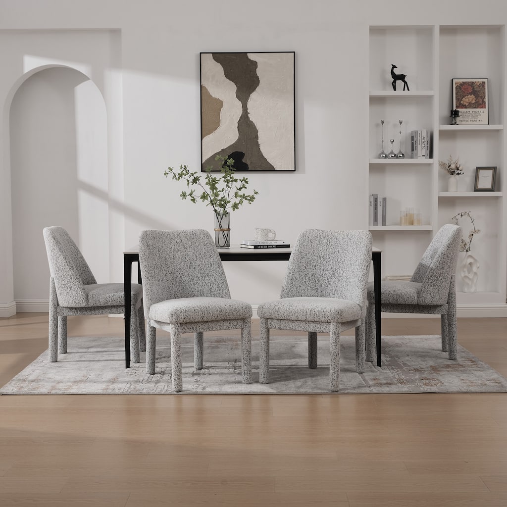 Side Chair White Black Dining Chair Accent Chair Simple Kitchen Chair Set of 4 Dressing Chair with Curved Backrest