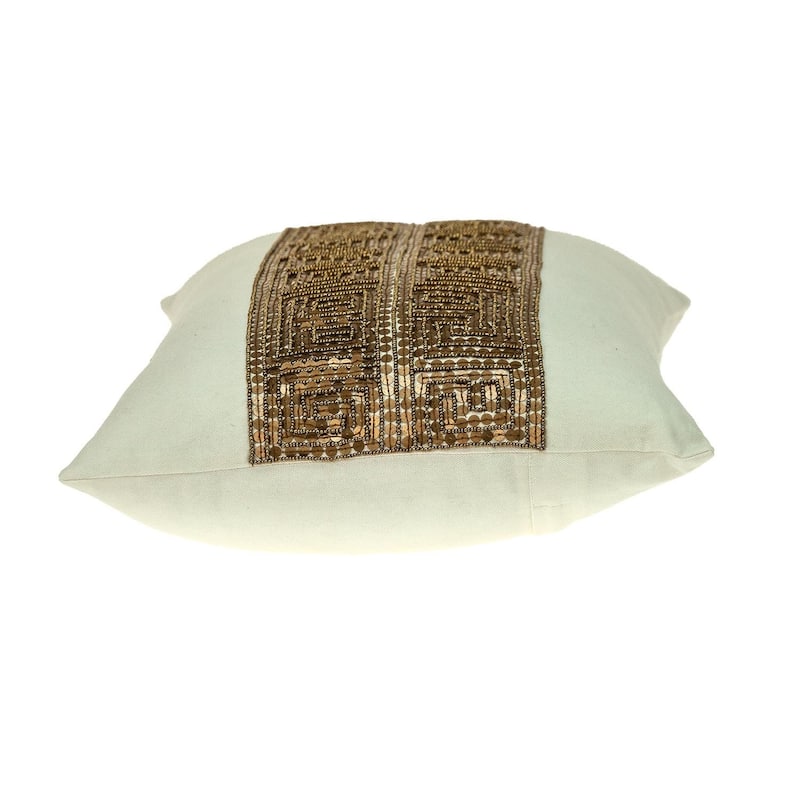 Glam Off White with Golden Sequins Lumbar Throw Pillow