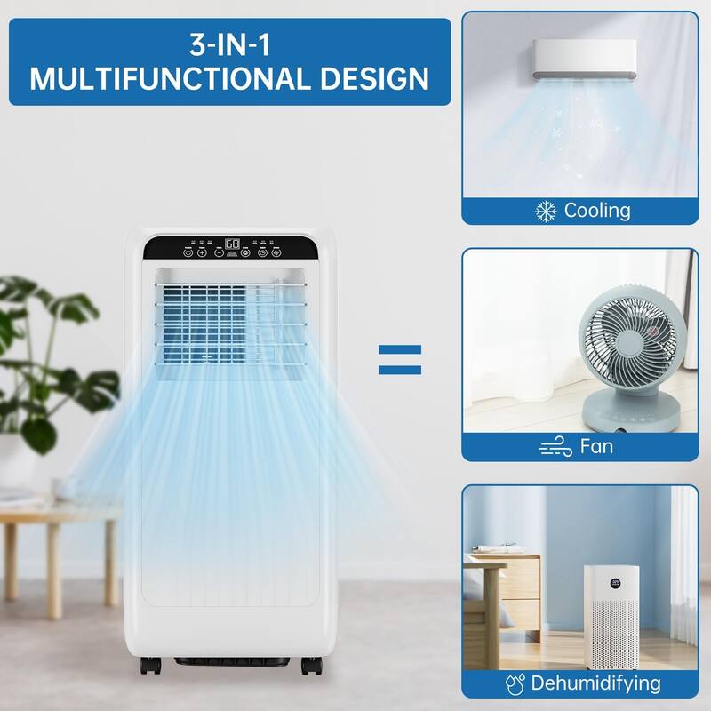8,000 BTU Portable Air Conditioner, Portable AC Built-in Cool with Dehumidifier and Fan Modes for Room up to 350 sq.ft