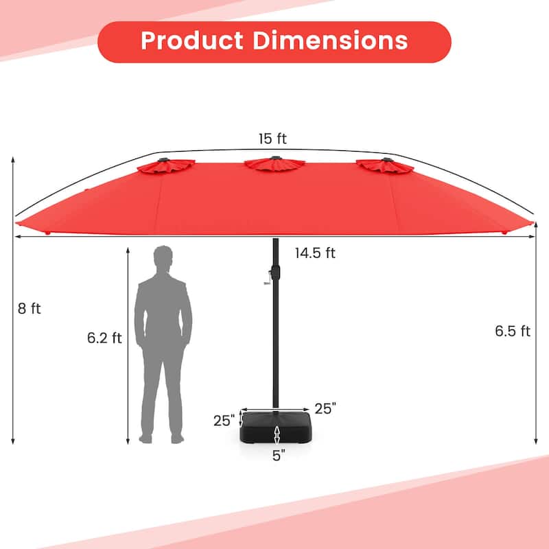 Costway 15FT Double-Sided Twin Patio Umbrella Outdoor Market W/ Crank