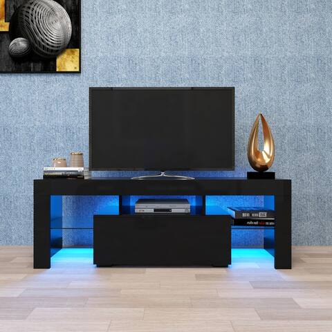 Black TV Stand with LED RGB Lights TV Cabinet