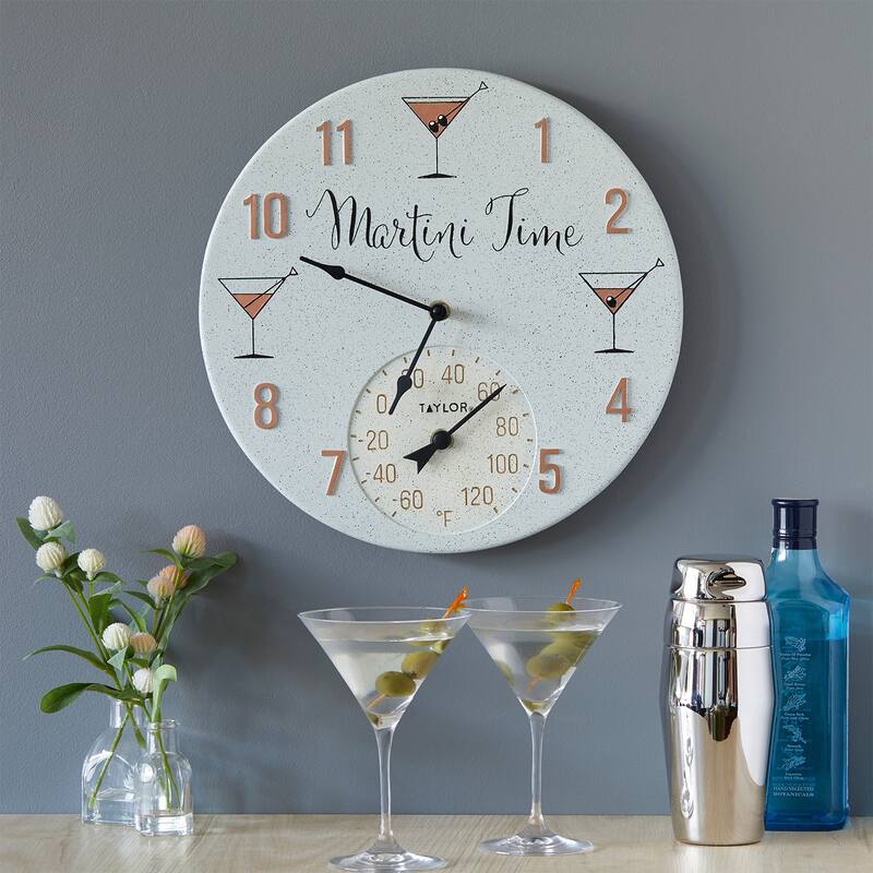 Taylor Precision Products Martini Time Outdoor Clock Thermometer - 14 in