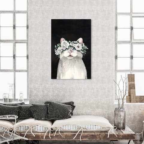 Oliver Gal 'Gorgeous Floral Cat' Animals Wall Art Canvas Print Cats and Kitties - Gray, Black