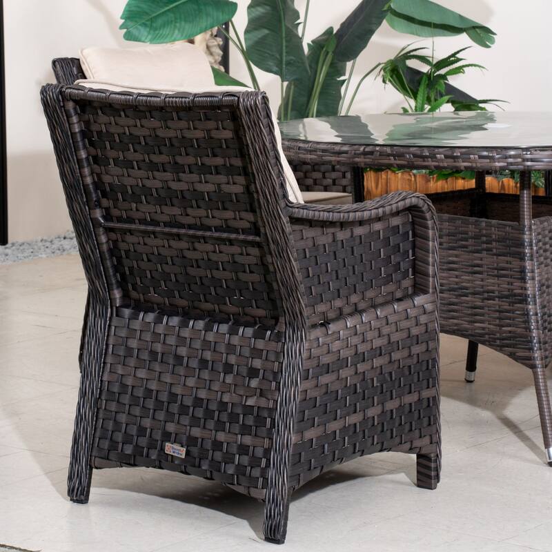 5-piece Outdoor Dining Set - PE Wicker Chairs & Tempered Glass Table