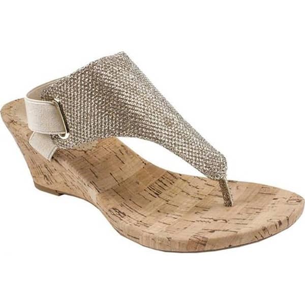 Shop White Mountain Women S All Good Wedge Sandal Light Gold Glitter Fabric Overstock 28052466