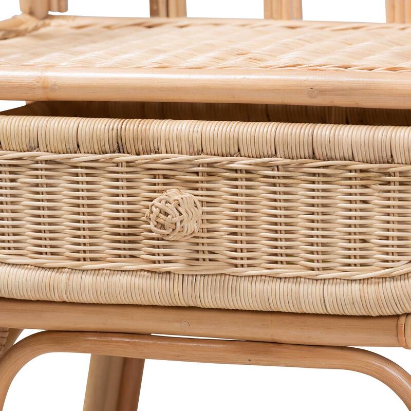 Panchali Modern Bohemian Natural Brown Rattan Nightstand, 1-Drawer