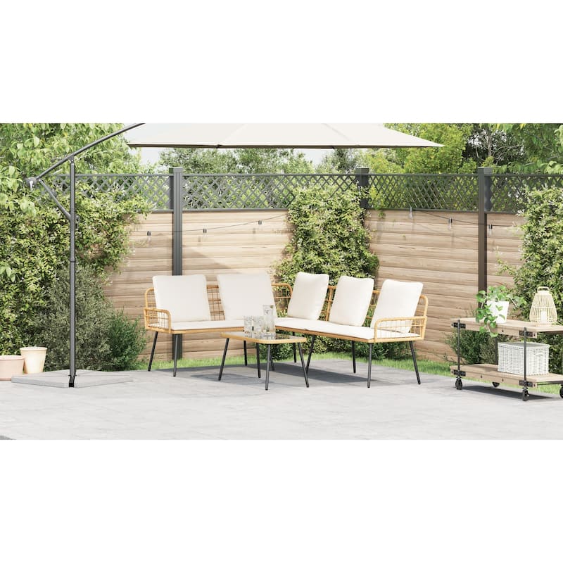 vidaXL L-Shaped Sofa Black/Natural Poly Rattan