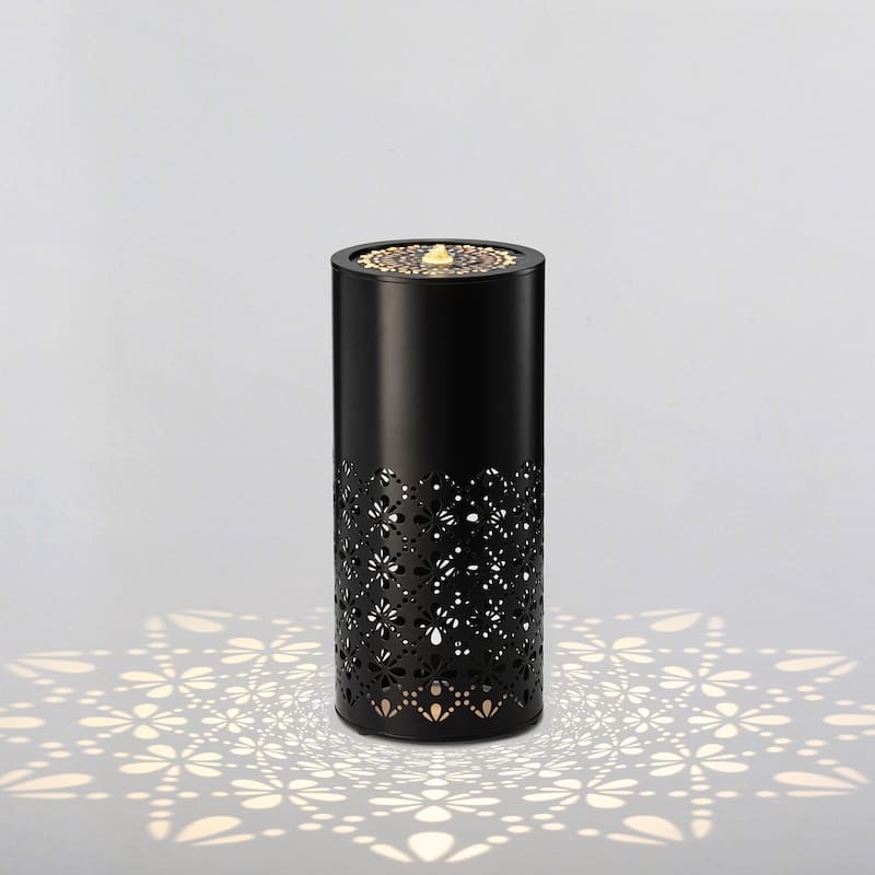 Glitzhome 23.5"H Metal Modern Cutout Pattern Outdoor Fountain with Lights & Shadows