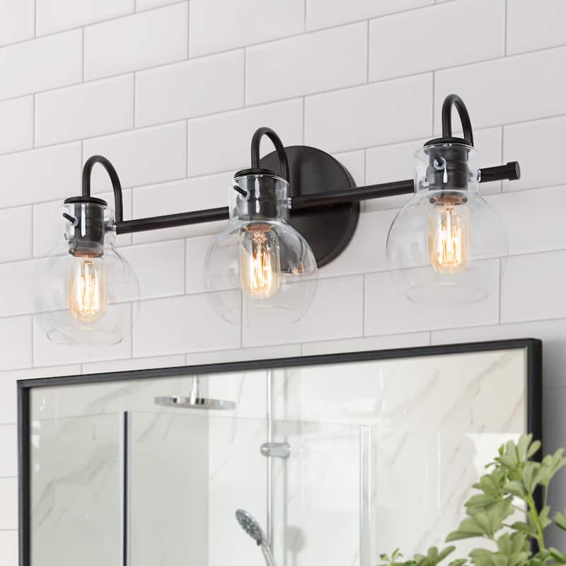 Olia Modern Black 3-Light Bathroom Vanity Light Orb Glass Wall Sconces Minimalist Design - 22"/3-Light
