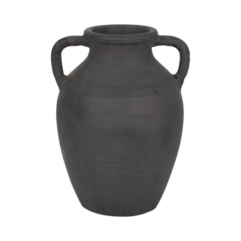 Sagebrook Home Terracotta Vase With Handles, Amphora, Solid Color - Black
