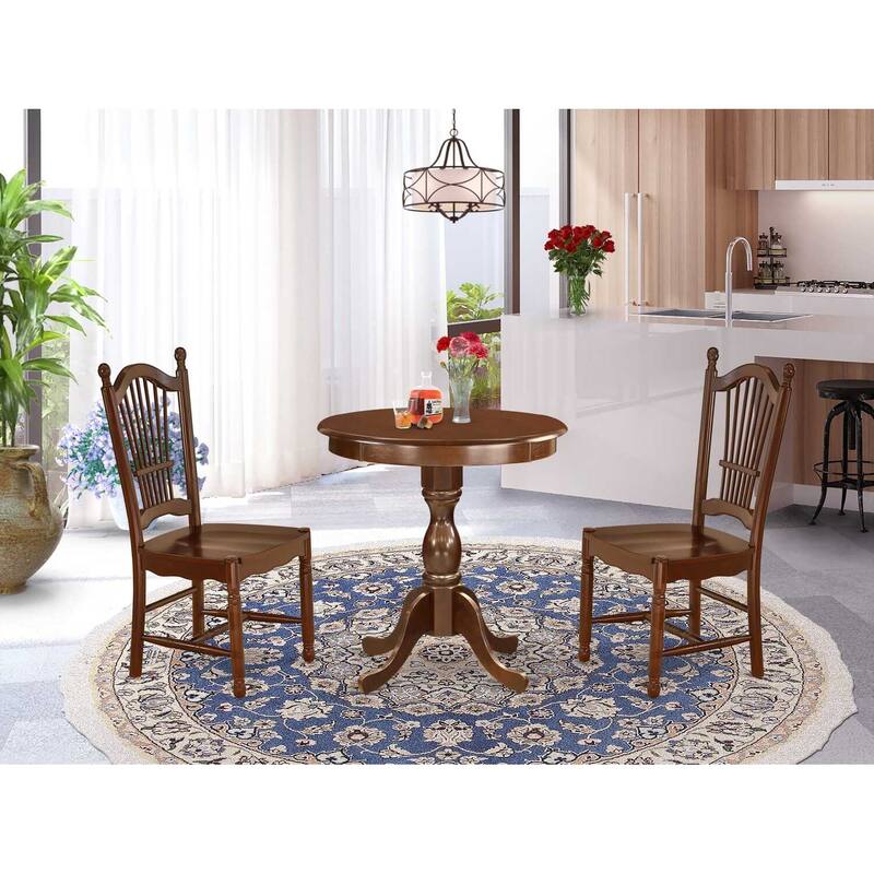 3-Piece Mahogany Finish Solid Wood Top - Dining Room Set - Seats 4