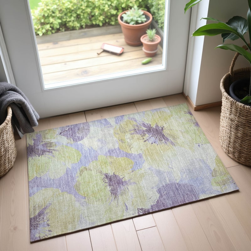 Premium Washable Super Soft Contemporary Floral Mayfield Rug - Wheat - 1'8" x 2'6"