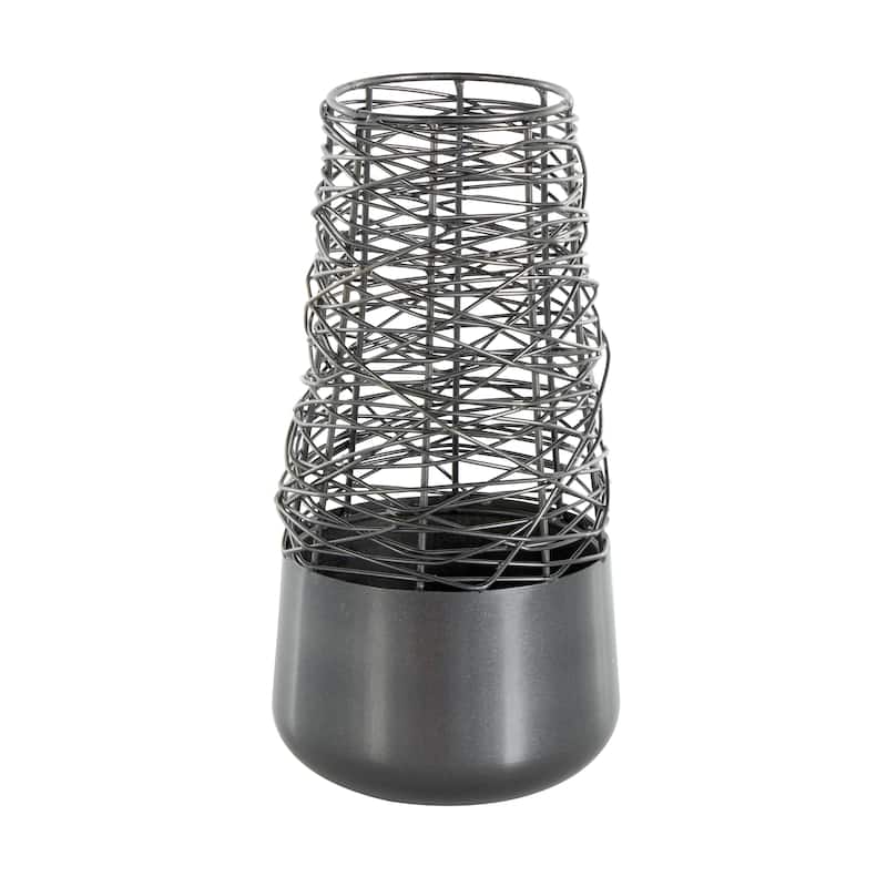 Metal Abstract Intertwined Wire Decorative Vase with Solid Matte Base - Black - Roche River Decor