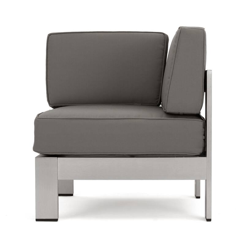 Cape Coral Outdoor 6-Seater V-Shaped Aluminum Sectional Sofa Set with Ottoman by Christopher Knight Home
