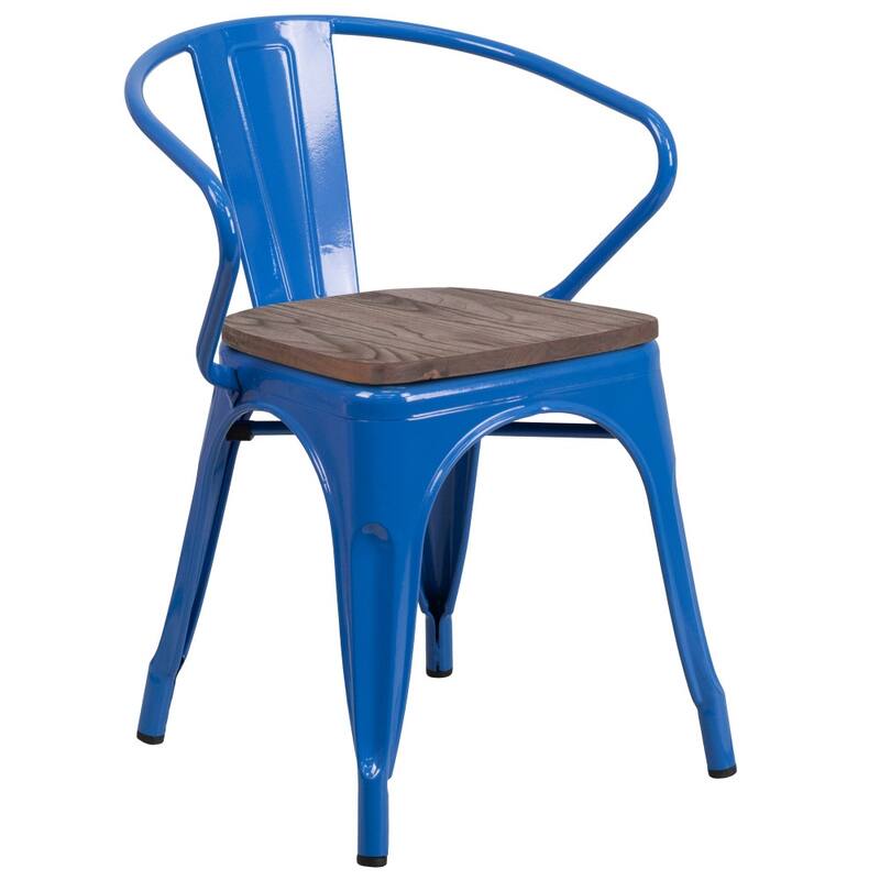 4 Pk. Metal Chair with Wood Seat and Arms