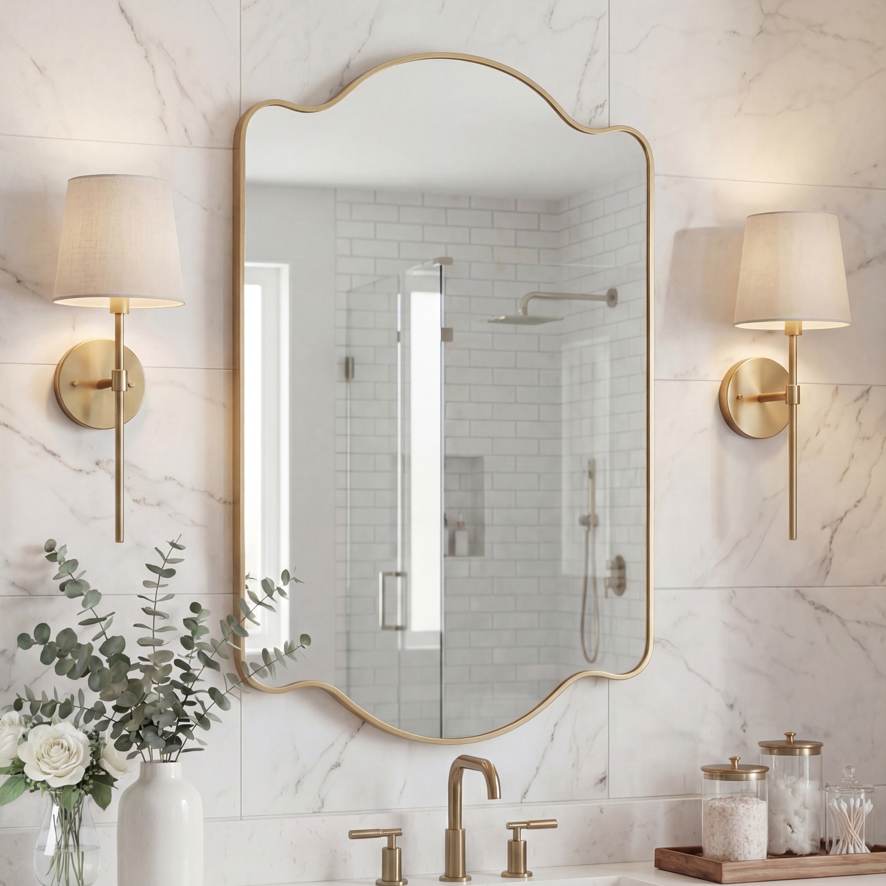 JONATHAN Y Scalloped Rectangular Metal Framed Wall Mirror - 36 H x 24 W x 1.08 D
