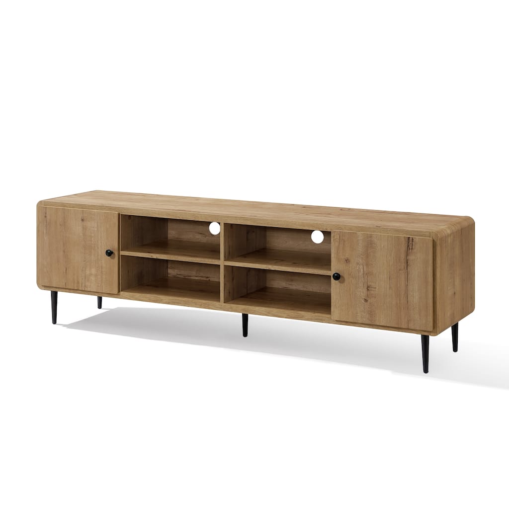 Oak Manufactured Wood 71-Inch Wide 4-Door TV Console Cabinet - 21.3" H x 70.9" W x 15.9" D